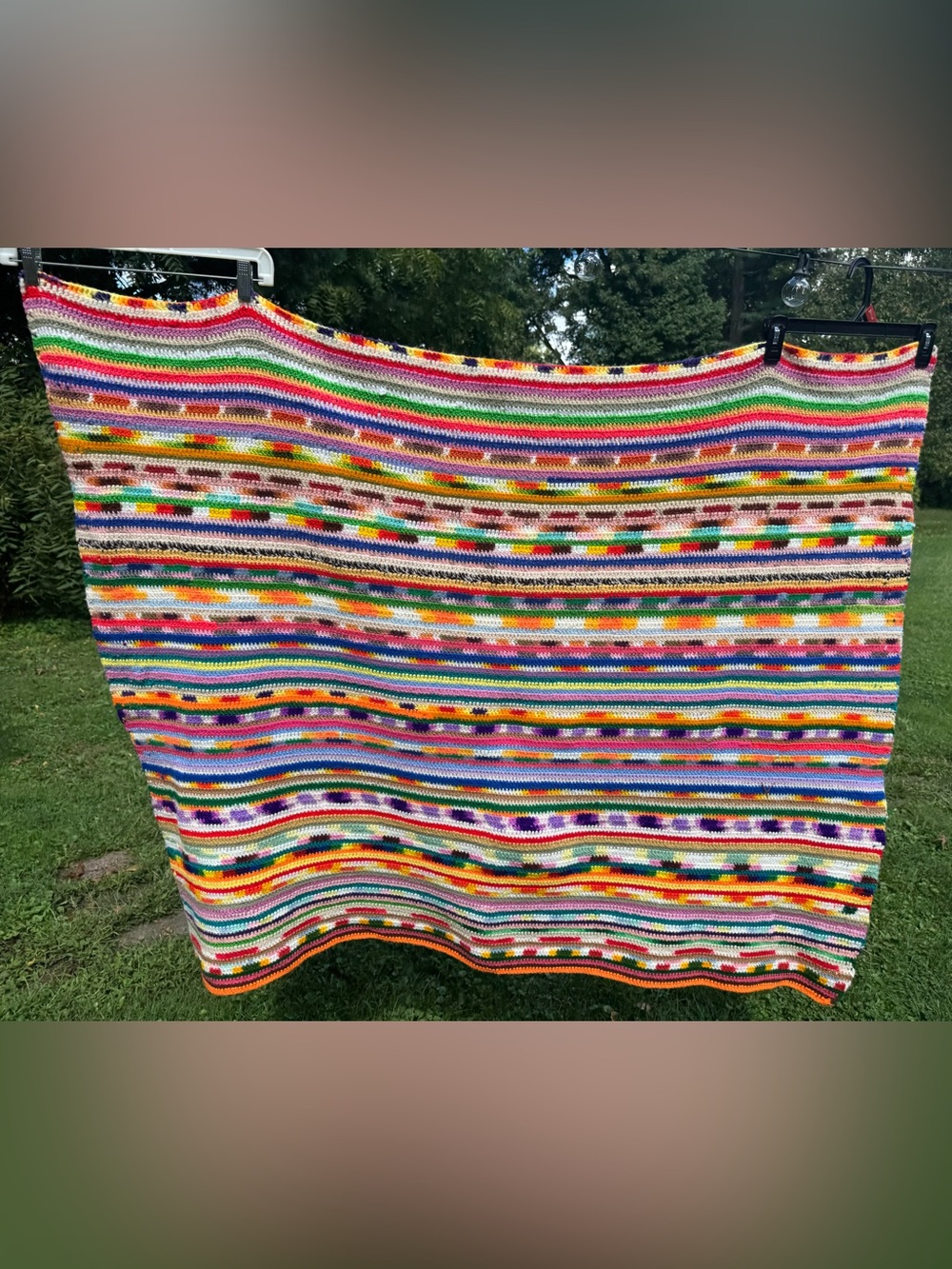 Vintage Handmade Crochet Blanket Multicolor Boho Striped Afghan Throw 39x54
